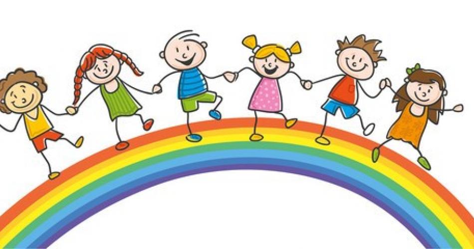 Kinder auf einem Regenbogen