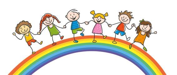 Kinder auf einem Regenbogen